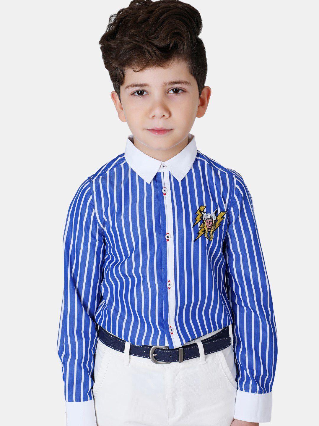 one friday boys blue relaxed striped casual shirt