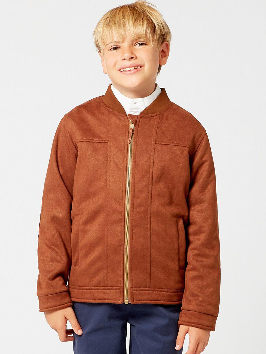 one friday boys brown solid bomber jacket