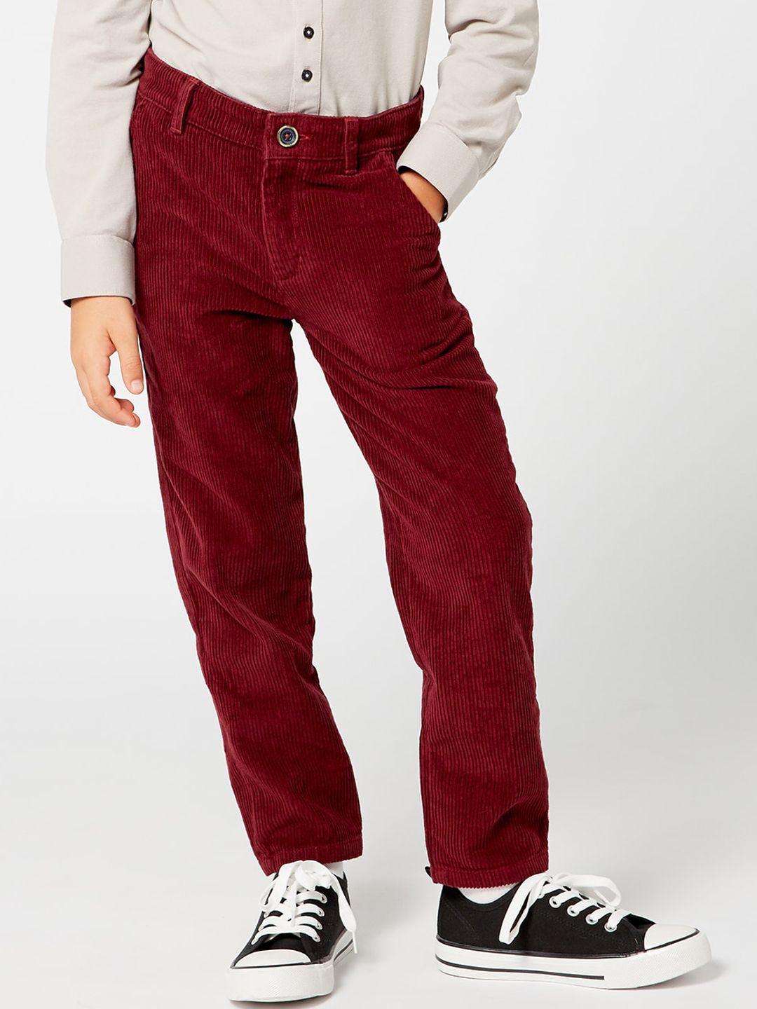 one friday boys burgundy striped trousers