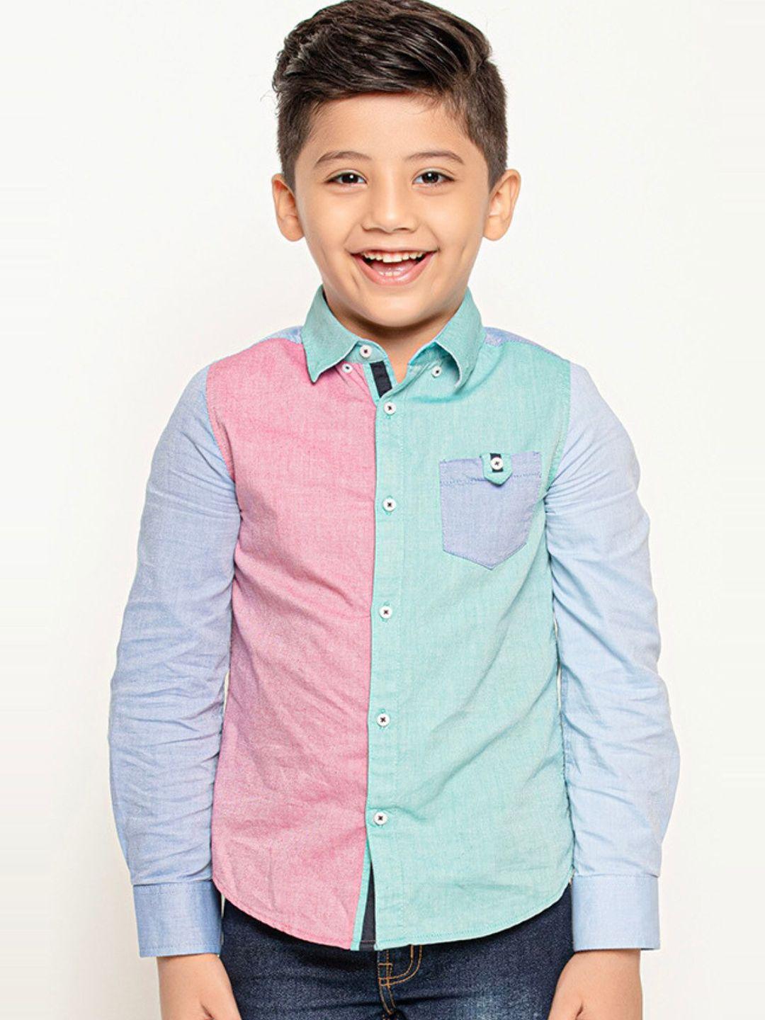 one friday boys colourblocked relaxed semi sheer casual shirt