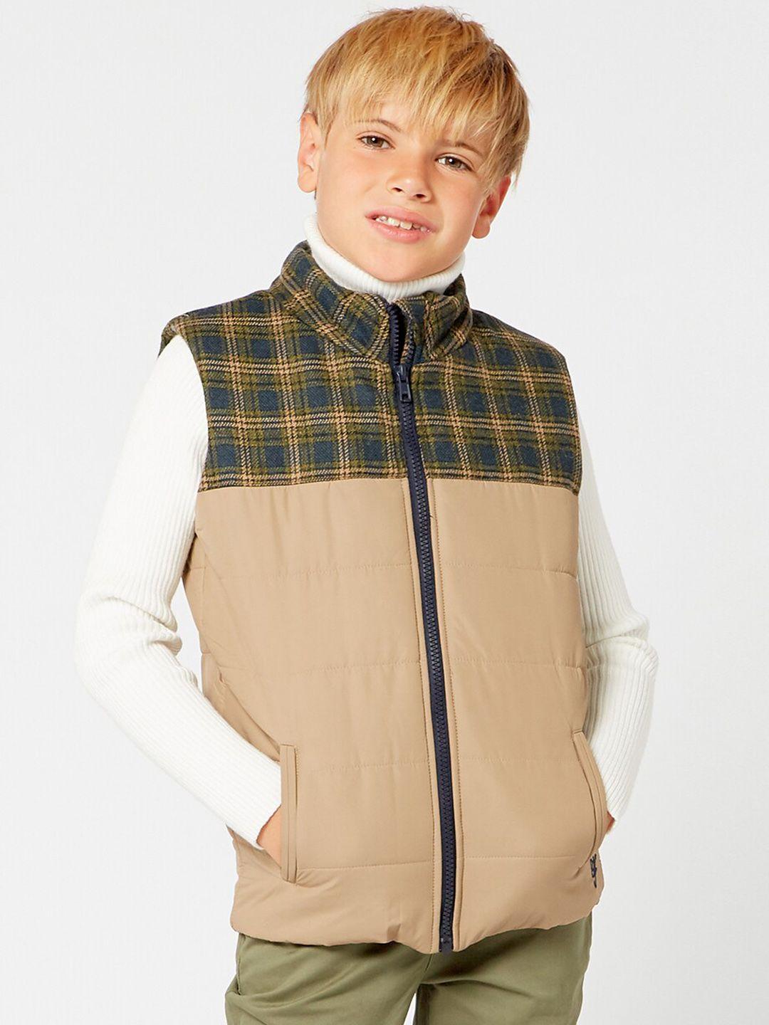 one friday boys khaki & green checked tailored jacket