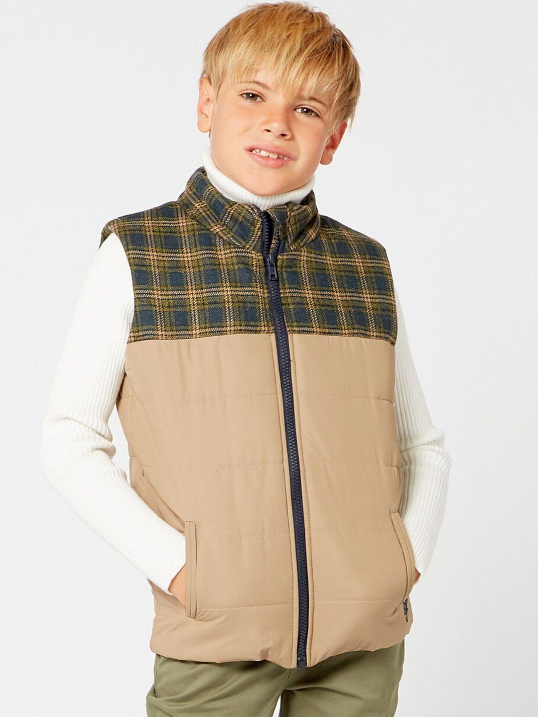 one friday boys khaki & green checked tailored jacket