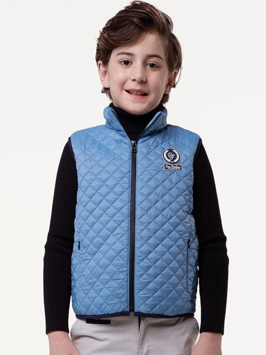 one friday boys mock collar quilted jacket with patchwork