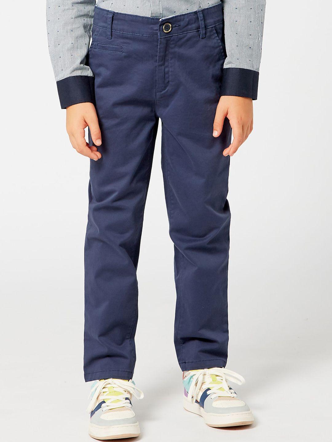 one friday boys navy blue solid trousers