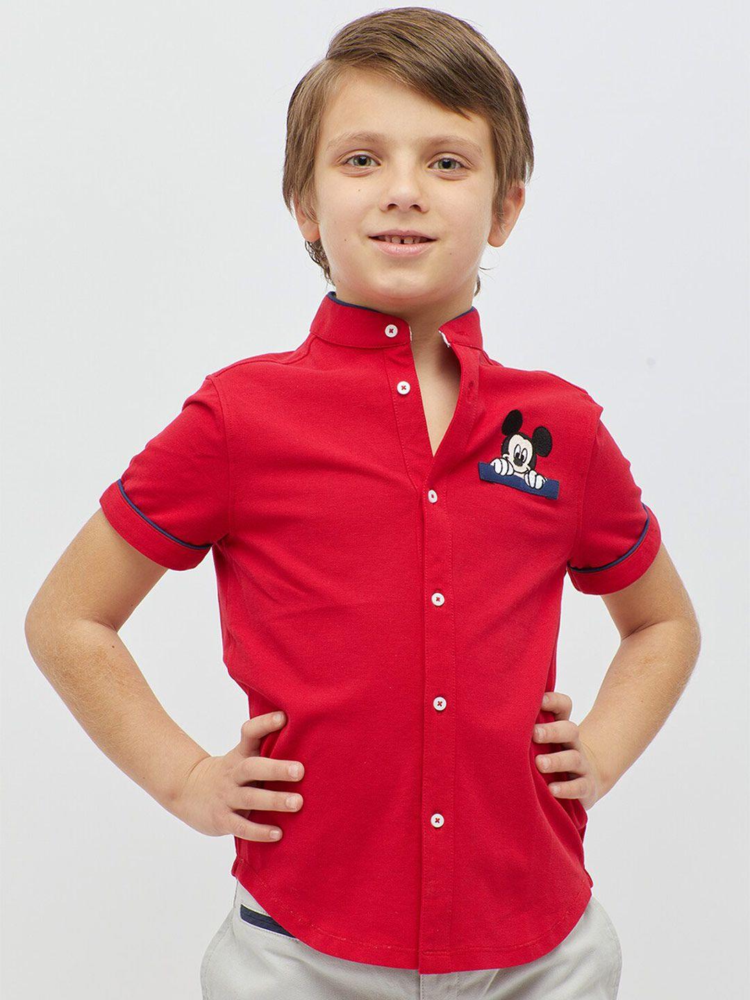 one friday boys regular fit mickey mouse mandarin collar shirt