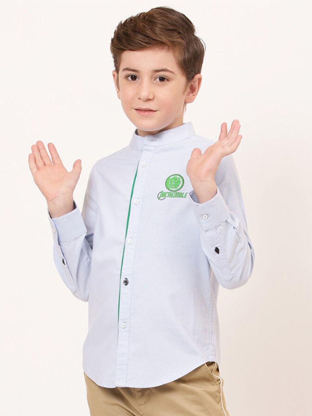 one friday boys relaxed fit hulk placement printed band collar cotton casual shirt