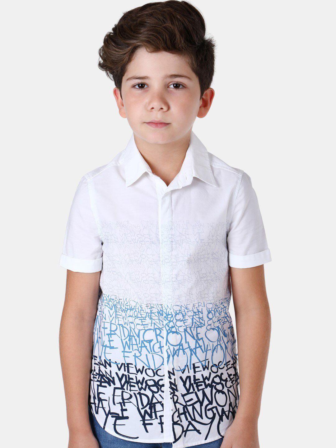 one friday boys typography printed cotton casual shirt