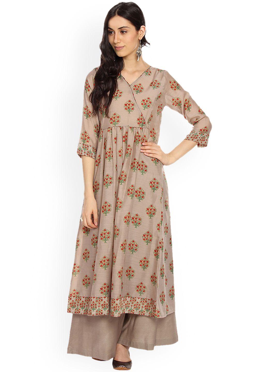 one of a kind women beige printed straight kurta