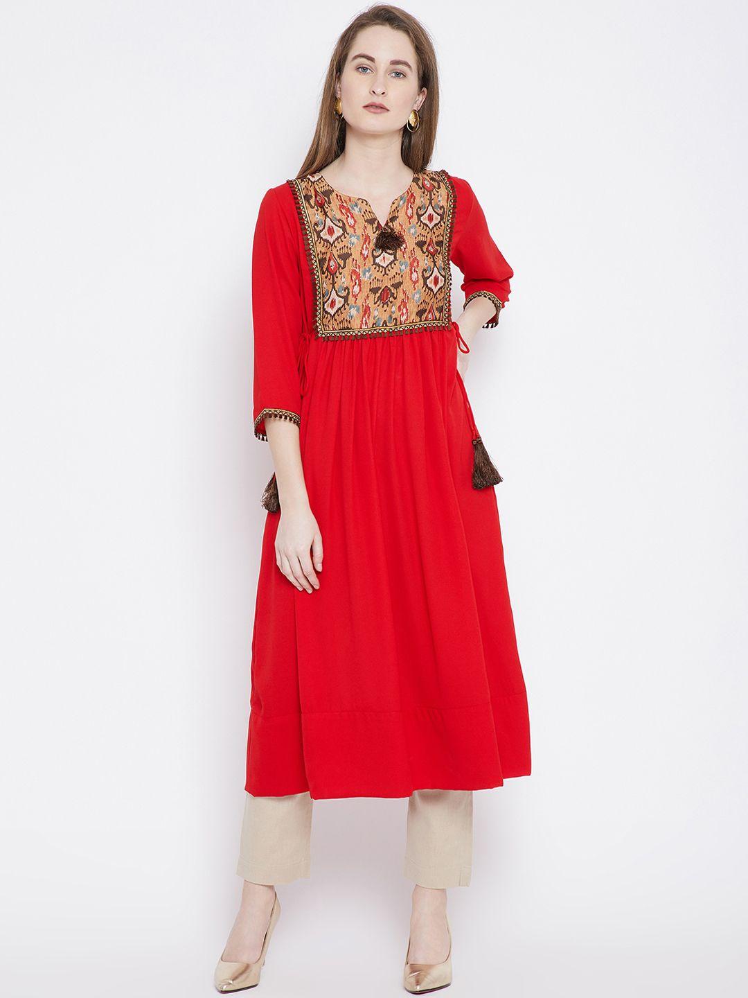 one of a kind women red yoke design anarkali kurta