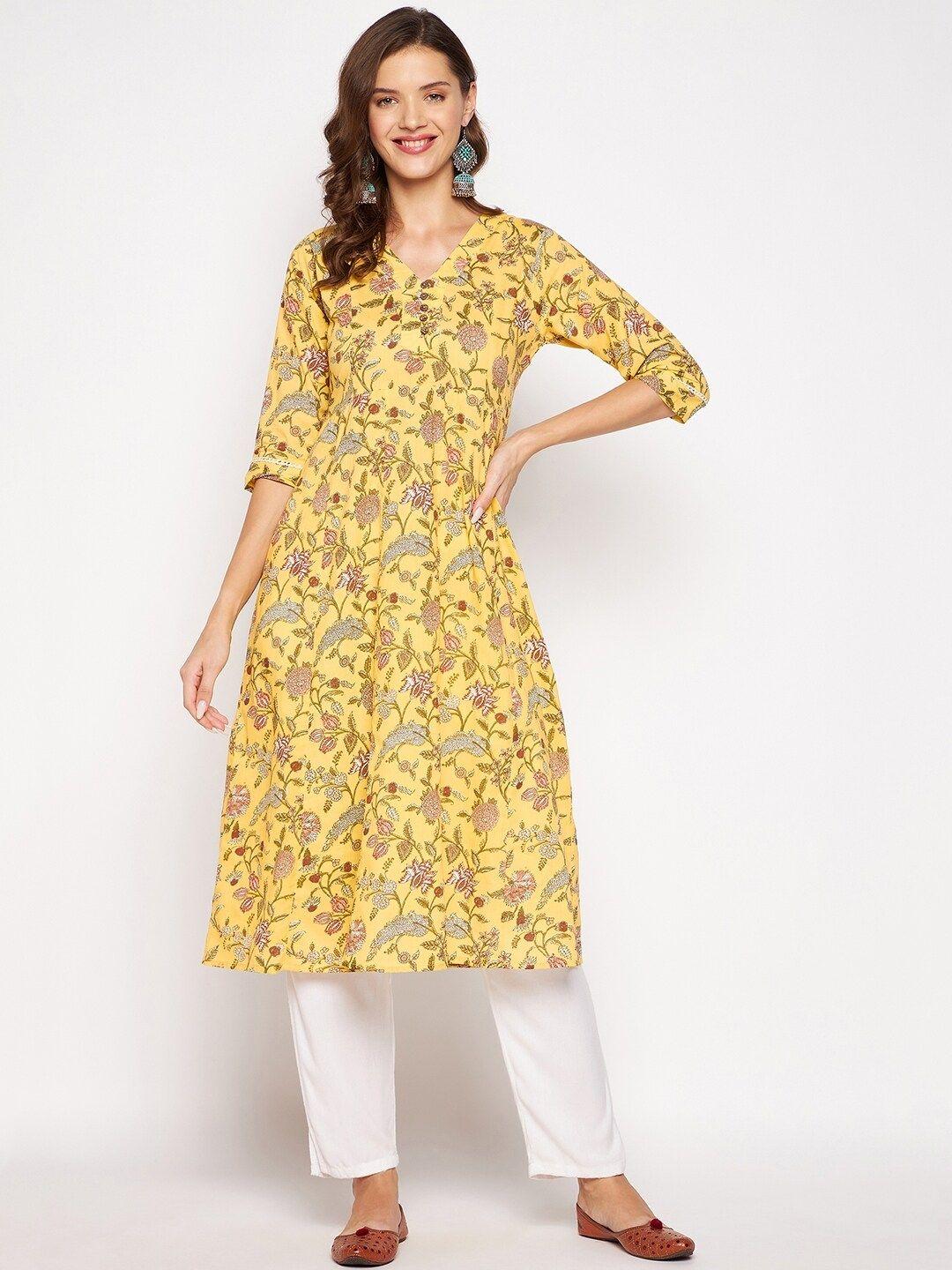 one of a kind women yellow floral printed kurta