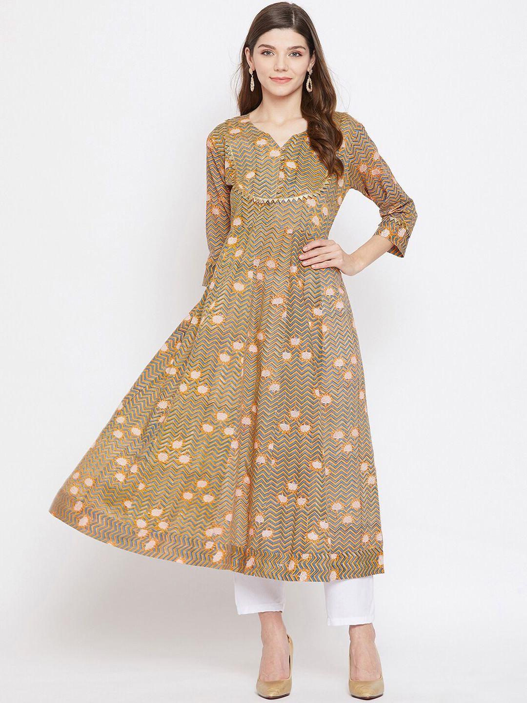 one of a kind women yellow printed anarkali kurta