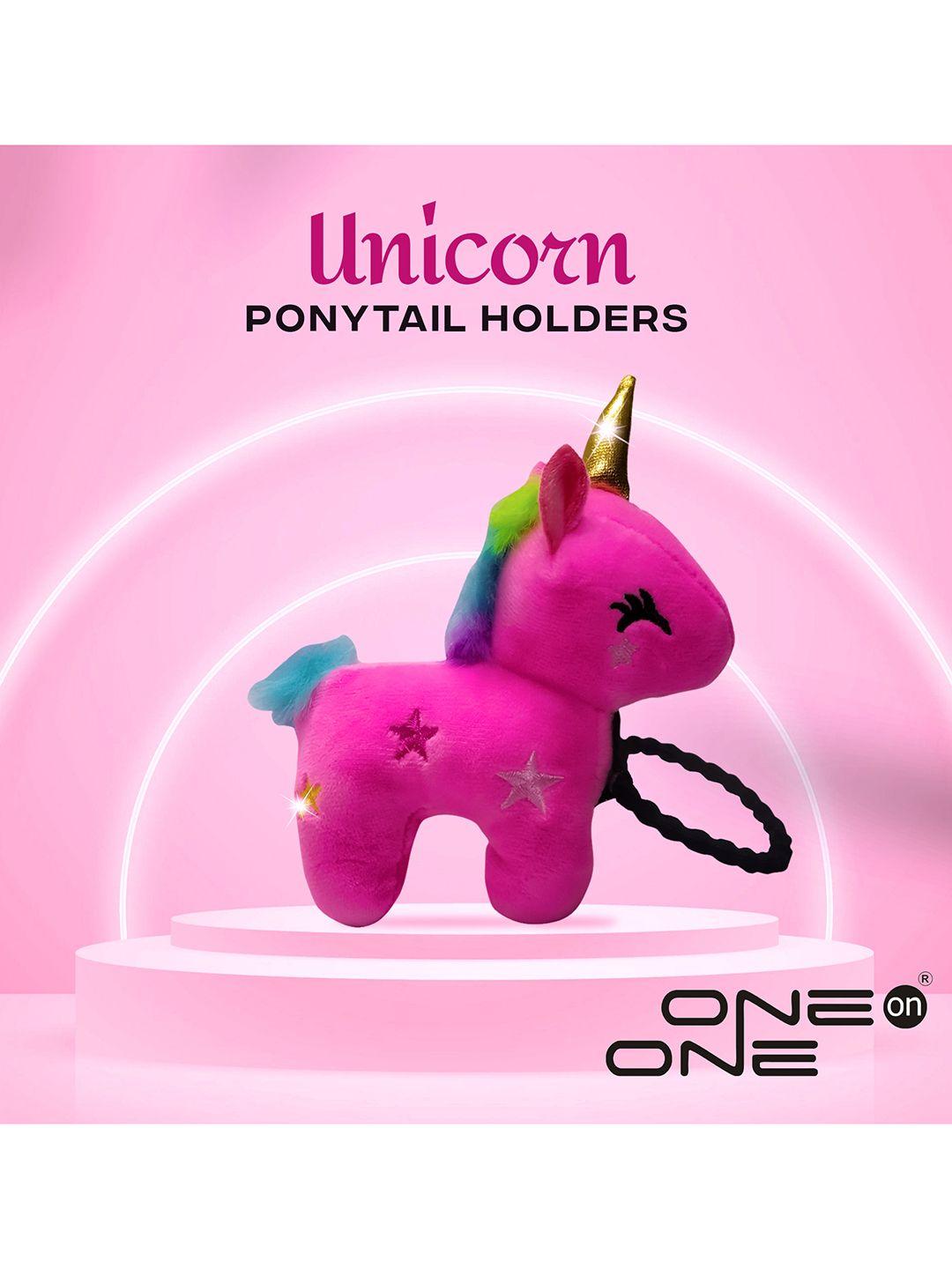 one on one girls pink & black unicorn ponytail holders