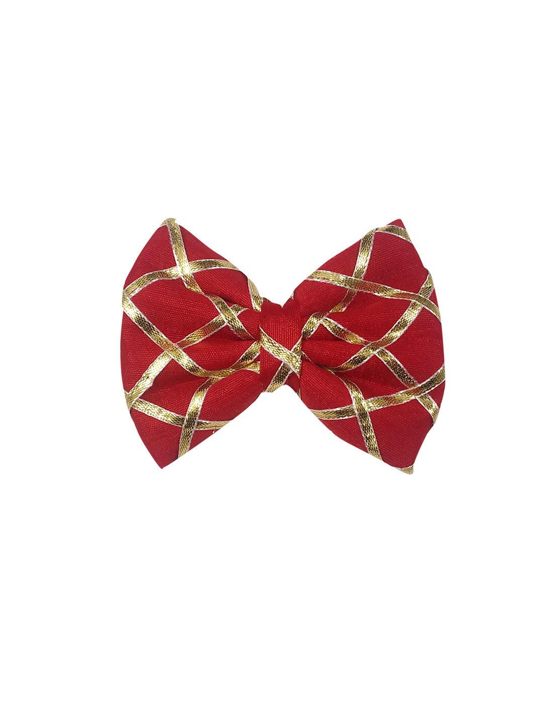one on one girls red & gold-toned lace alligator hair clip