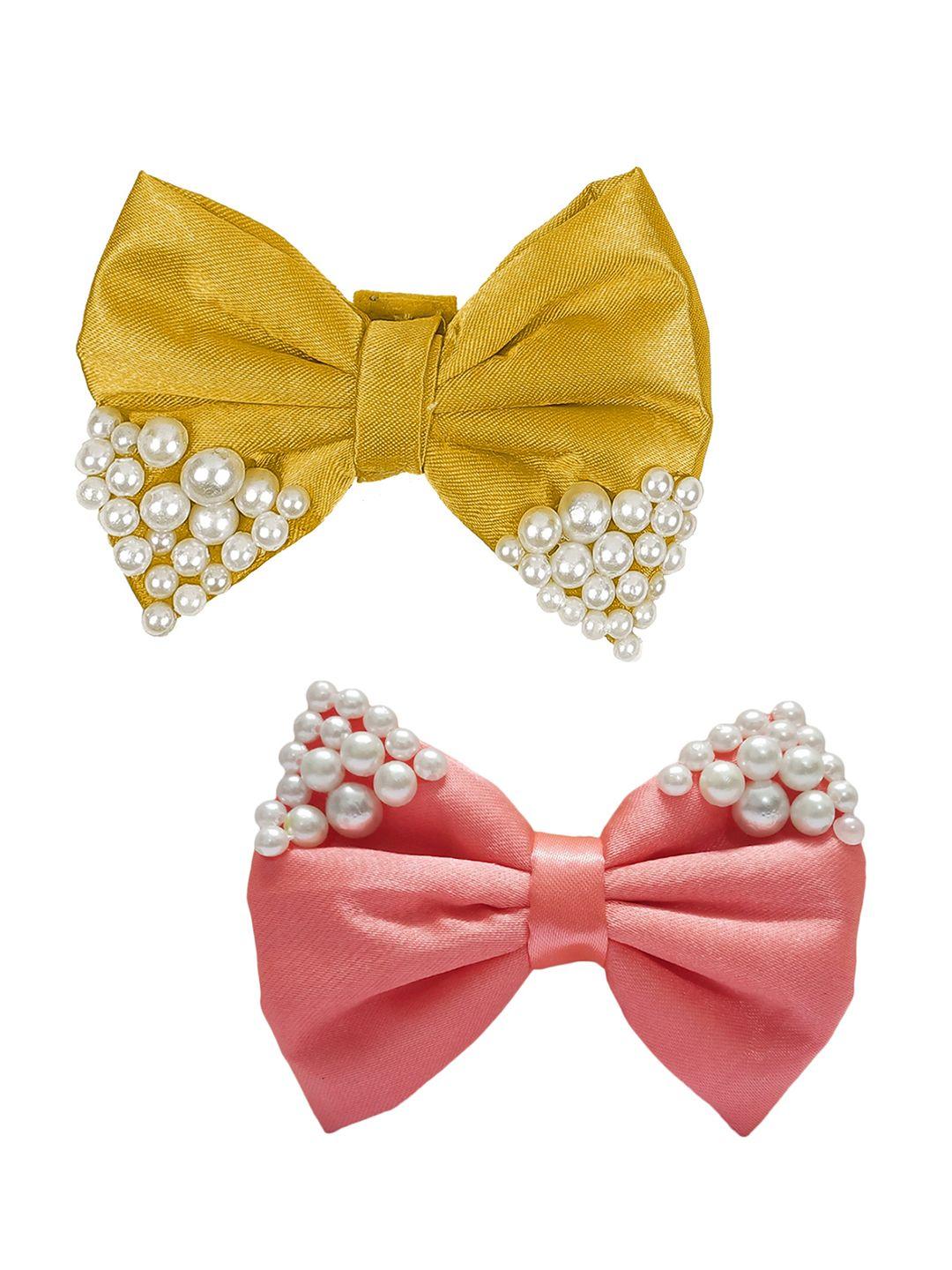 one on one girls set of 2 pearly bow alligator hair clips