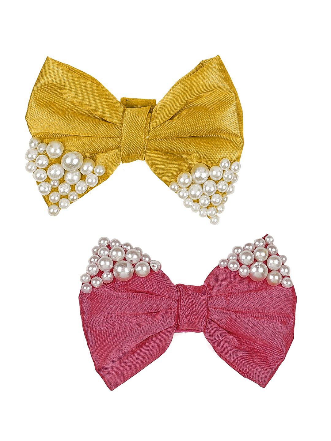one on one girls set of 2 pearly bow embellished alligator hair clips