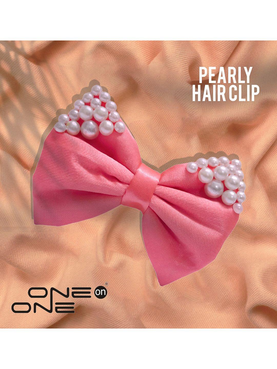one on one women pink bow-designed embellished alligator hair clip