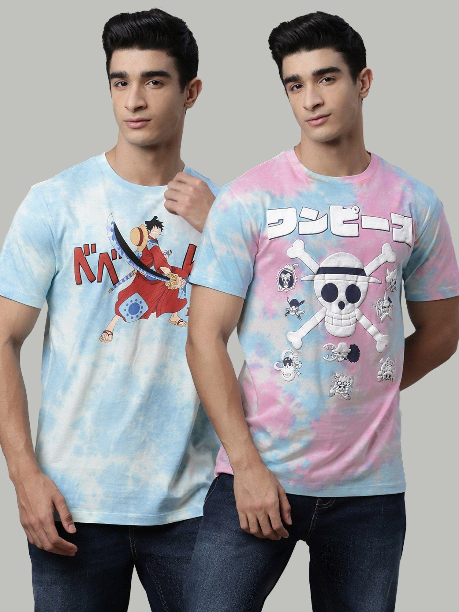 one piece printed regular fit multicolor cotton men t-shirt (pack of 2)
