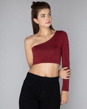 one-shoulder knitted crop top