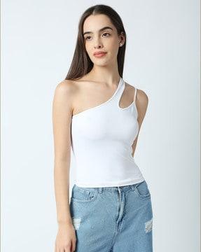 one-shoulder crop top