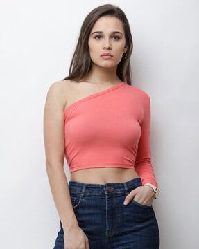 one-shoulder crop top