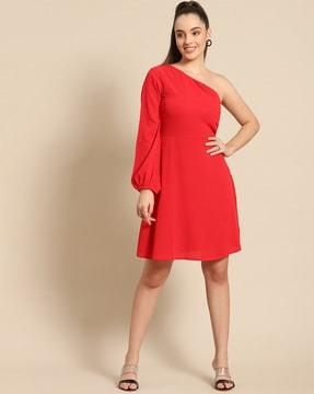 one-shoulder fit & flare dress