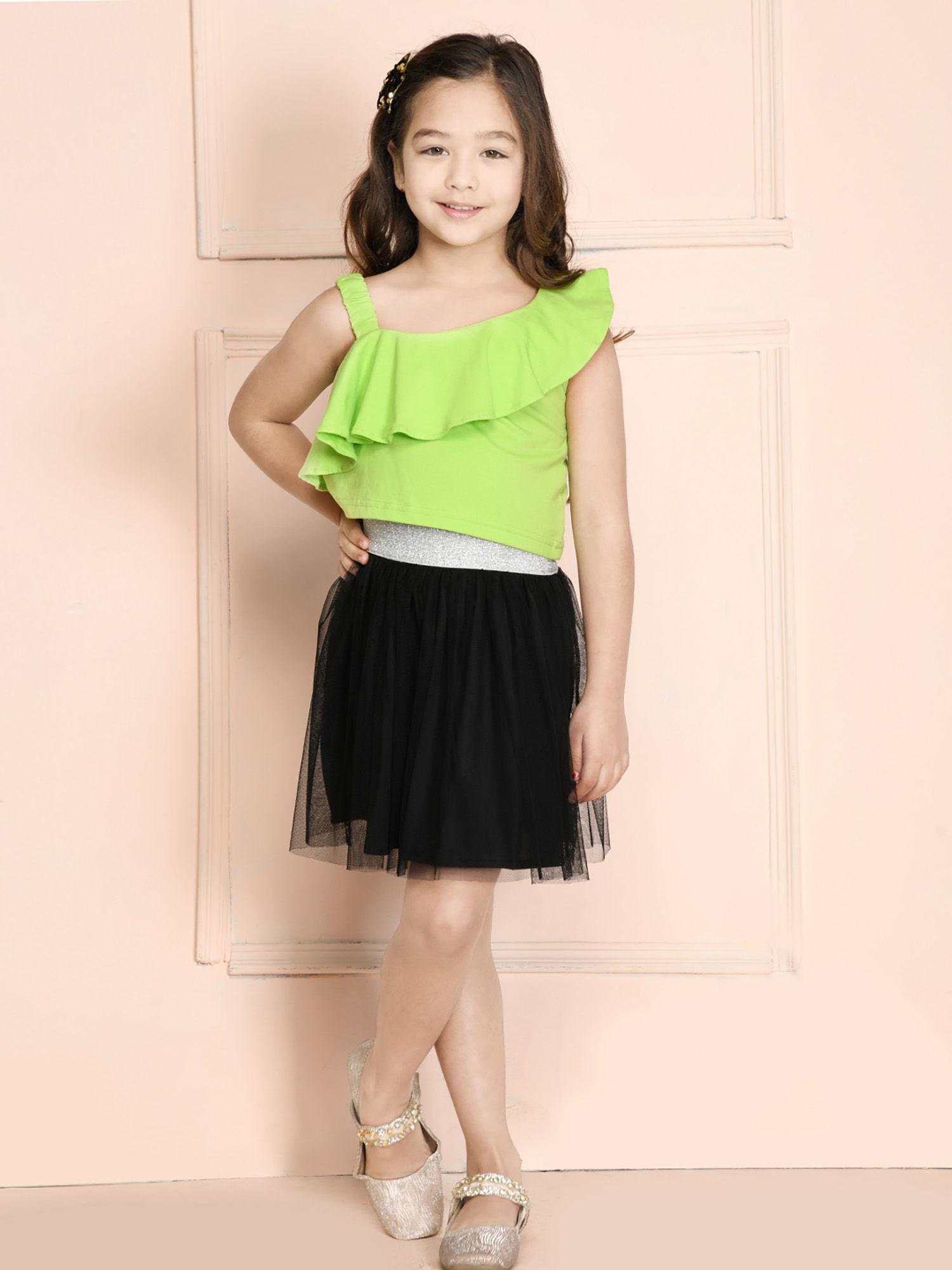 one shoulder frill top with bow style skirt (set of 2)