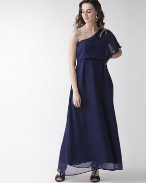 one-shoulder gown dress with embellishments