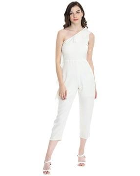 one-shoulder jumpsuit with asymmetrical sleeve