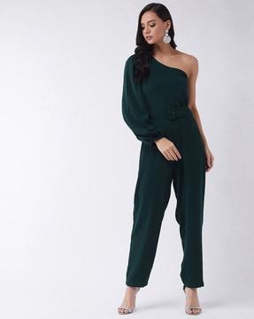 one-shoulder jumpsuit with belt