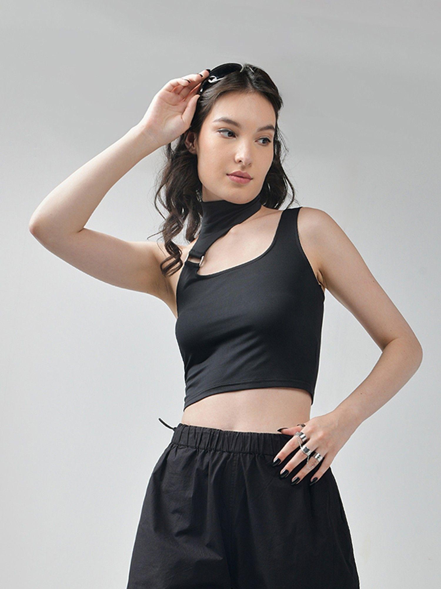 one shoulder neck band crop top