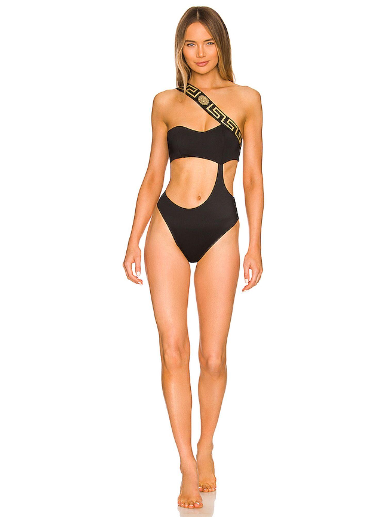 one shoulder one piece black