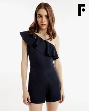 one-shoulder playsuit with ruffle detail