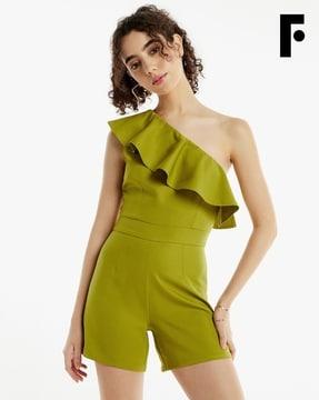 one-shoulder playsuit with ruffles
