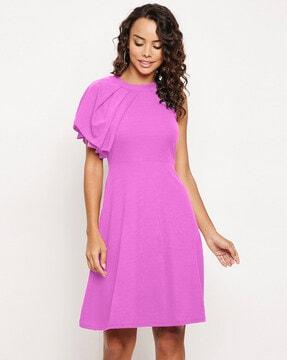 one shoulder ruffle fit & flare dress