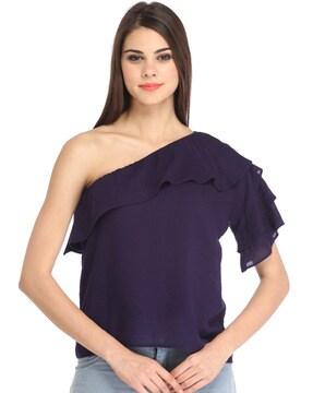 one-shoulder ruffled top