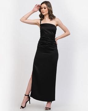 one-shoulder sheath dress with side slit