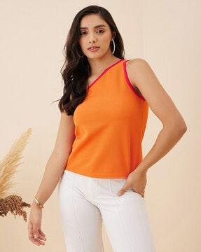 one-shoulder sleeveless top
