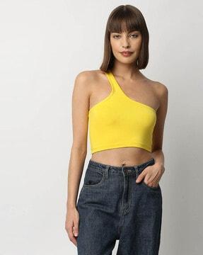 one-shoulder slim fit tube top