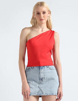 one shoulder stretch crop top