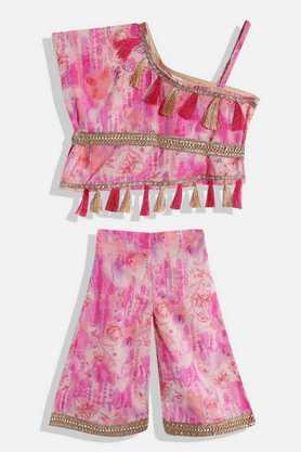 one shoulder style cotton fabric girls top and palazzo - pink