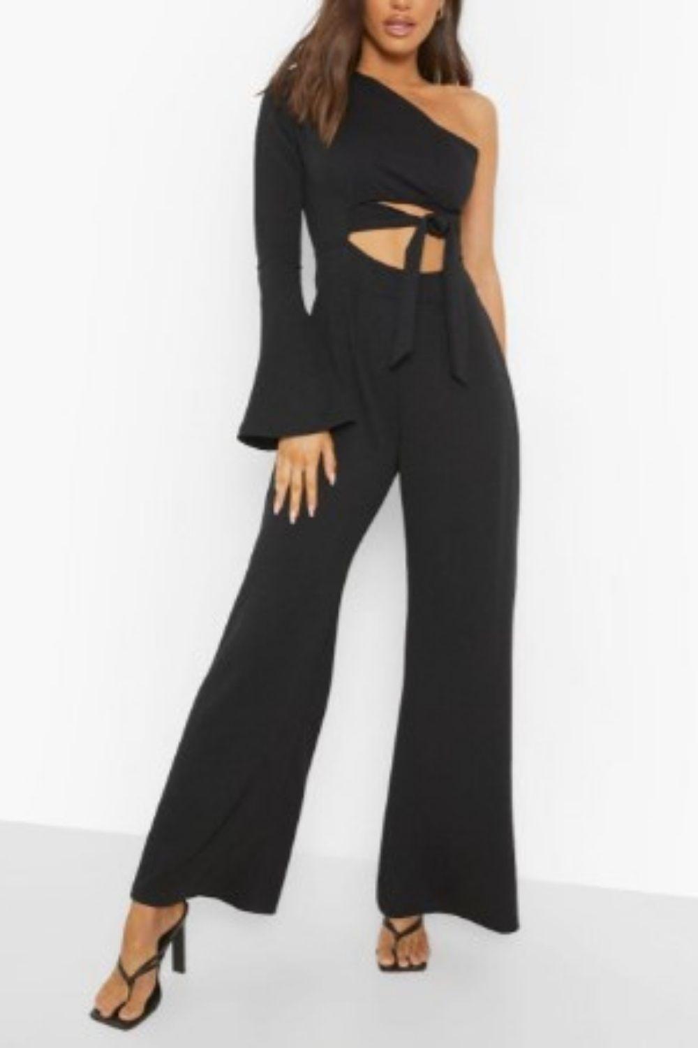 one shoulder tie-up jumpsuit