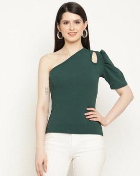 one-shoulder top with cut-out