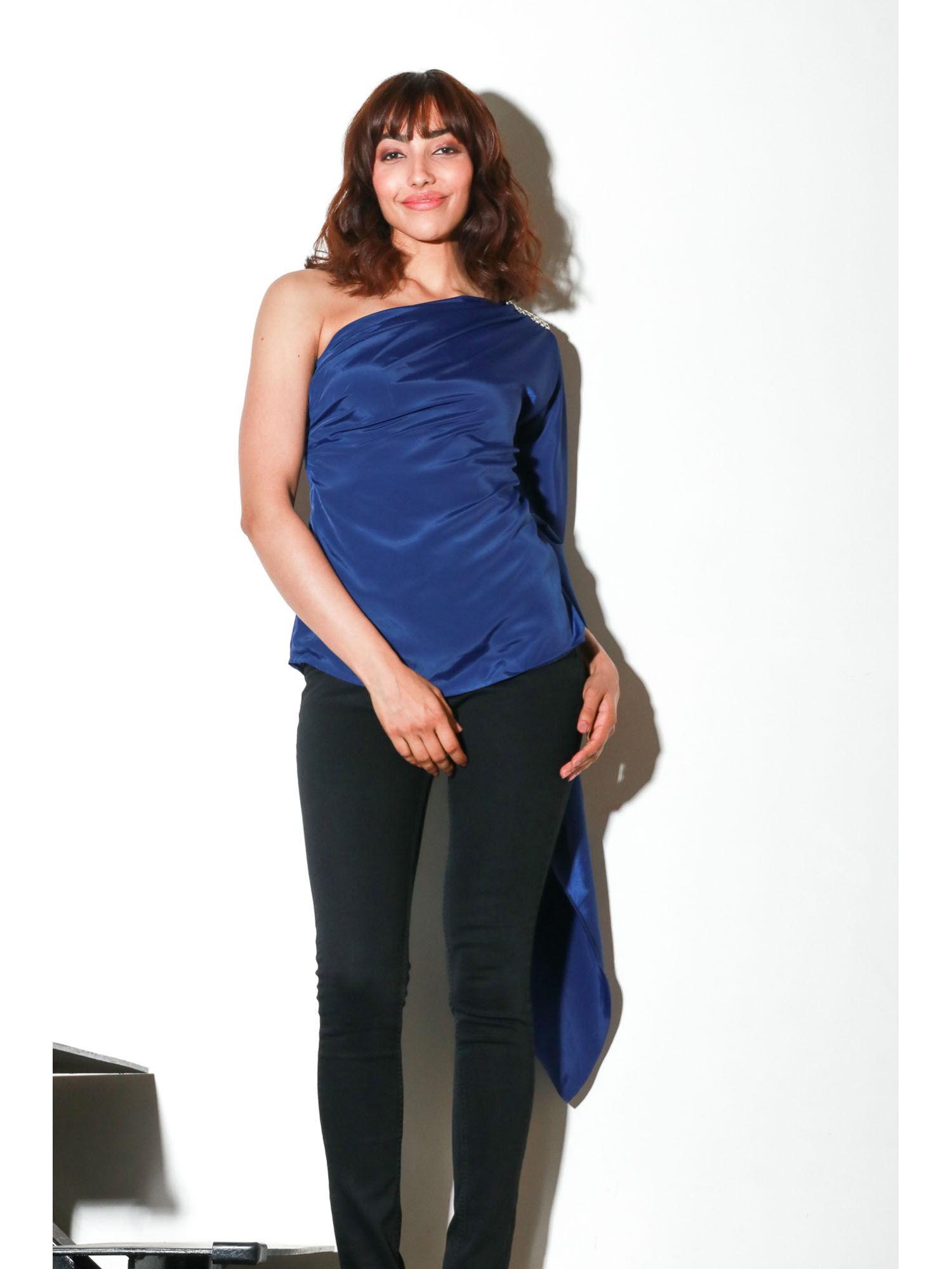 one shoulder top with drape and diamonte shoulder feature