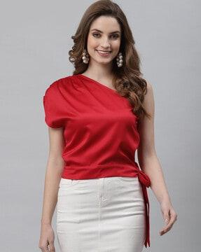 one-shoulder top with side tie-up