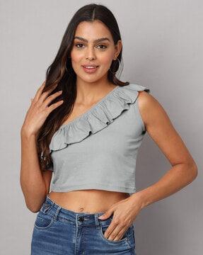 one-shoulder top with sleeveless
