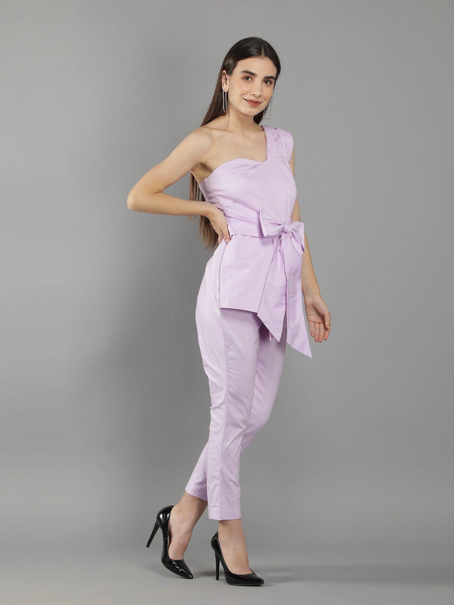 one shoulder waist tie up jumpsuit