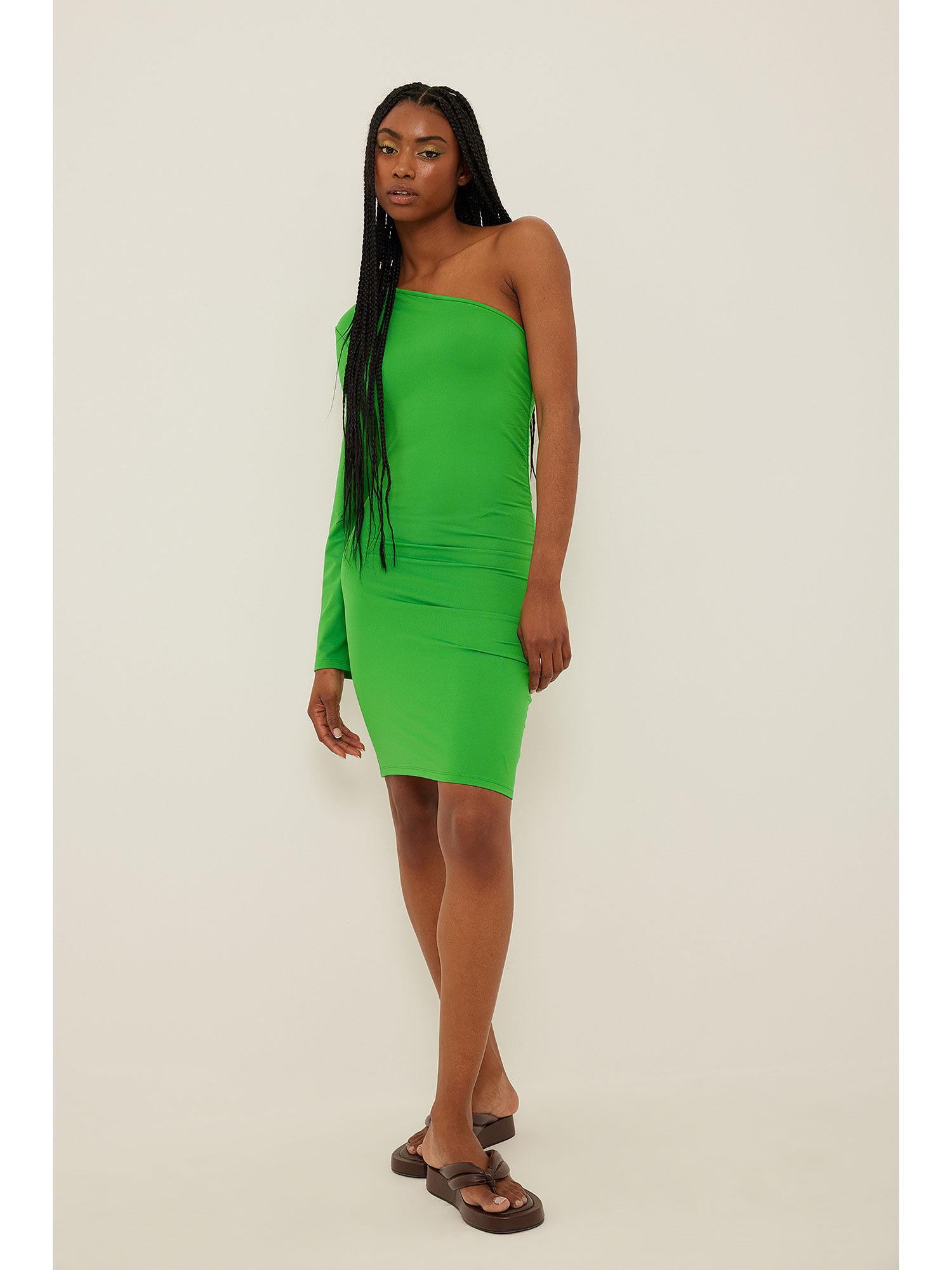 one sleeve gathered dress-green