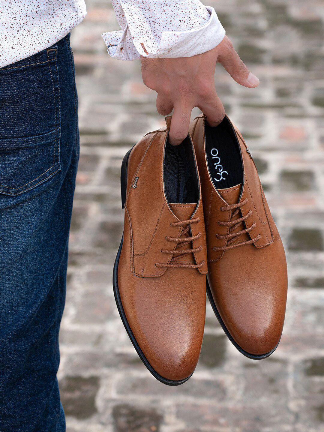 one8 men tan-brown solid breathable with leather lining formal derbys