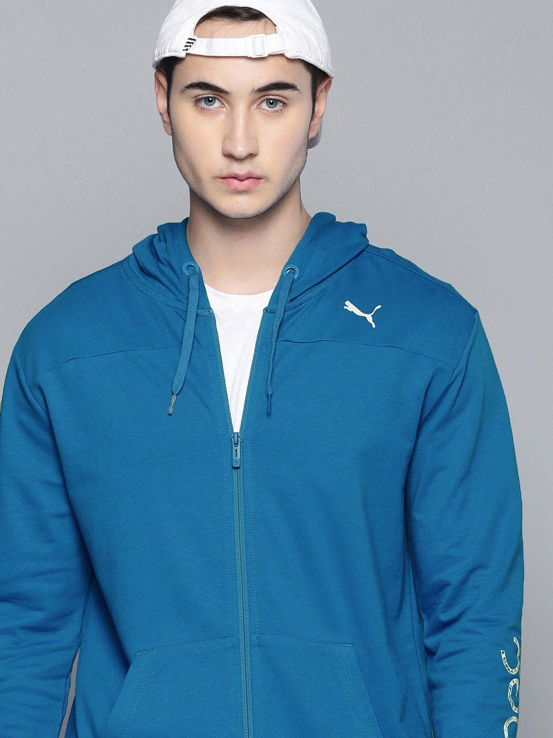 one8 x puma men blue brand logo printed hooded sporty track jacket