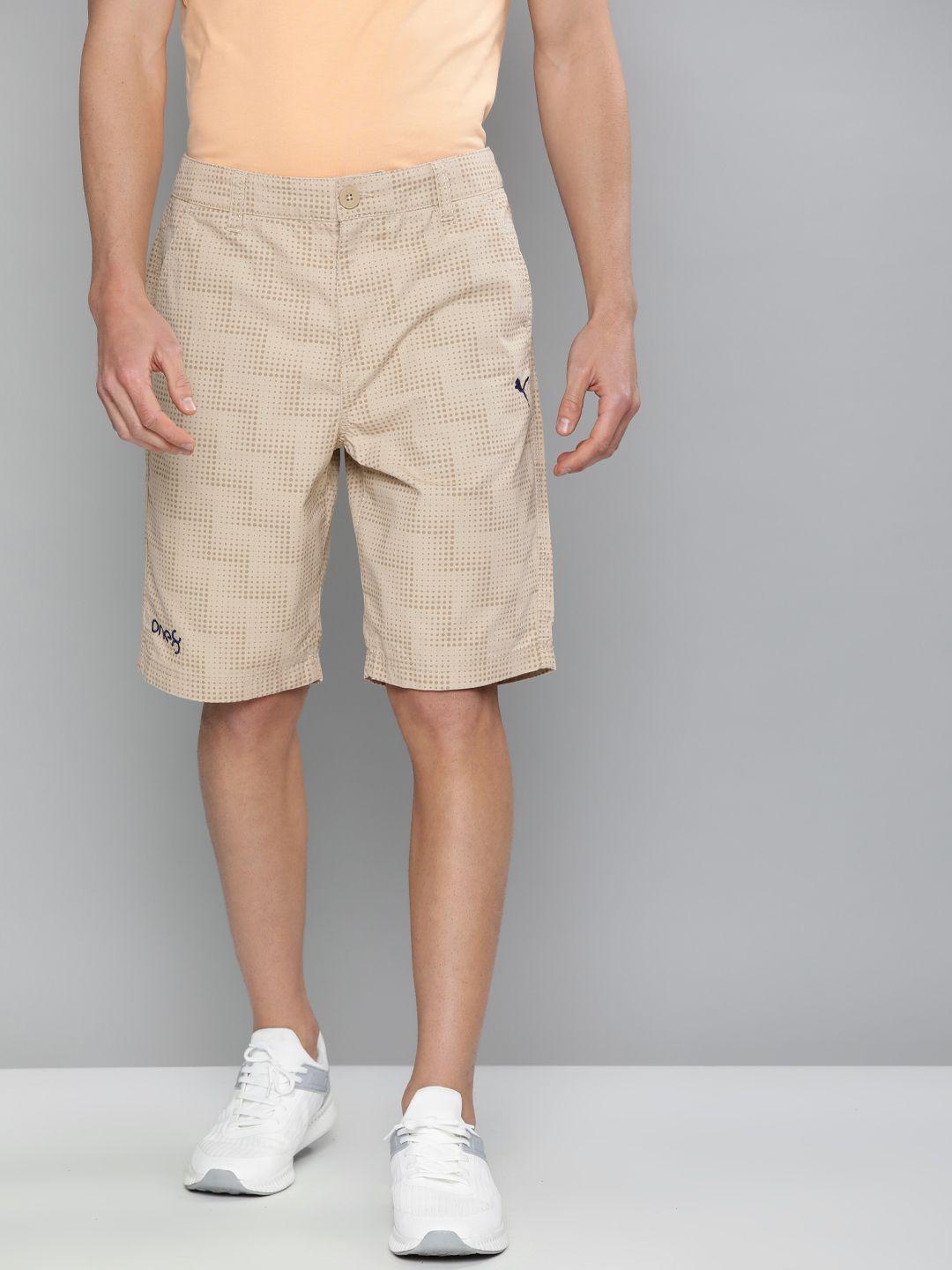 one8 x puma men khaki geometric printed regular fit vk aop chino shorts